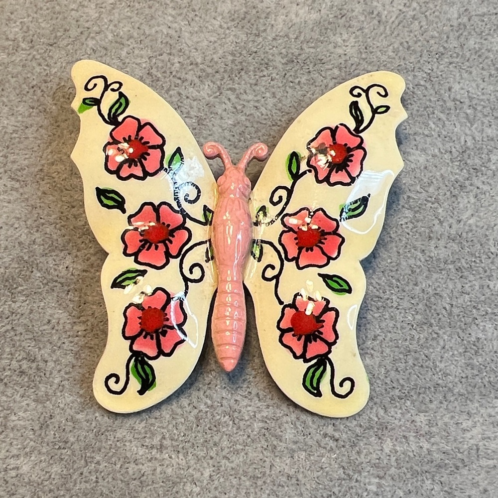 West Germany Butterfly Brooch - Pink and Cream - Picture 2 of 6